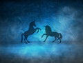 Unicorns are playing in the smoky night, horse, Shilhoulete, animals, unicorn